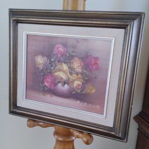 UNIQUE VINTAGE PICTURE, BEAUTIFUL FLOWERS, FRAMED, SIGNED BY ARTIST